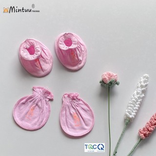 Bộ bao tay bao chân sơ sinh, bao tay chân vắt sổ màu vải 100% cotton, thương hiệu Mintuu - 3021