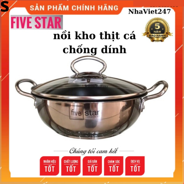 -Nồi chảo chống dính sâu lòng Fivestar-Nồi kho thịt cá,chiên lọc dầu 3 đáy-đun bếp từ-chính hãng
