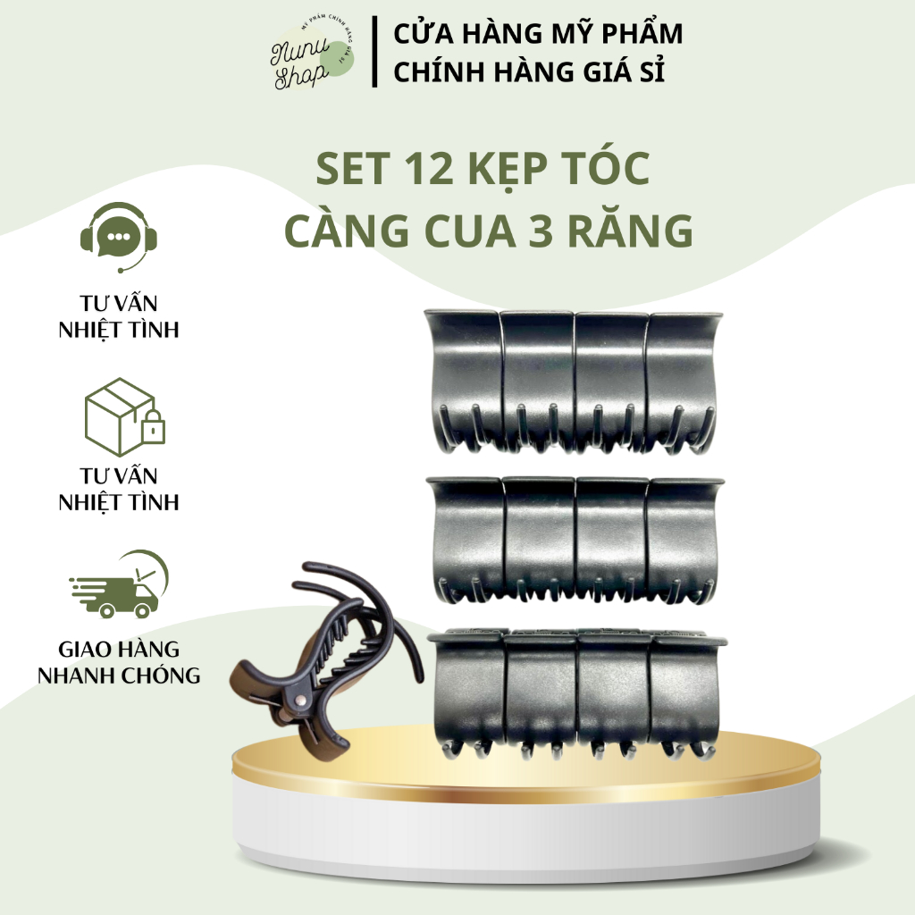 [set 12 cái] Kẹp Tóc Càng Cua 3 Răng Đen