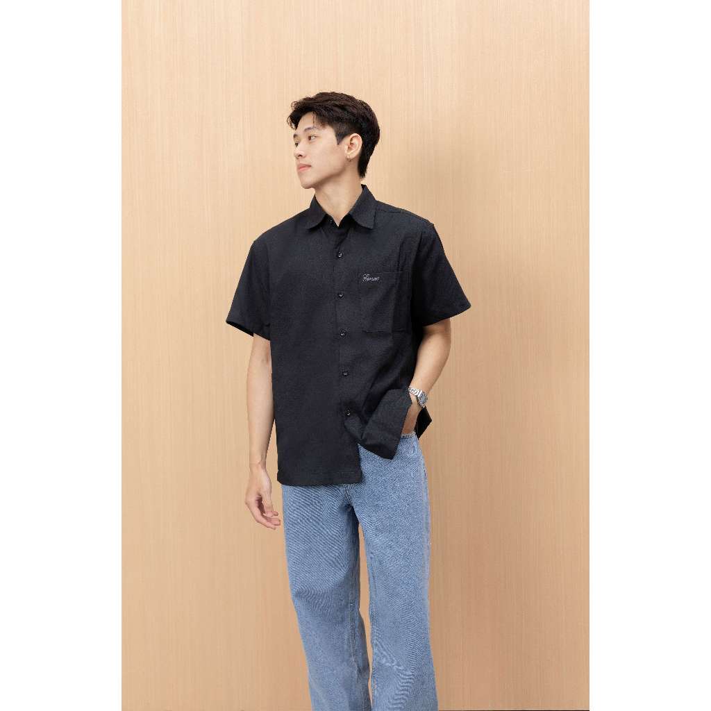Áo sơ mi Oxford ngắn tay hoạ tiết thêu EMAS Short Oxford Shirt / Black