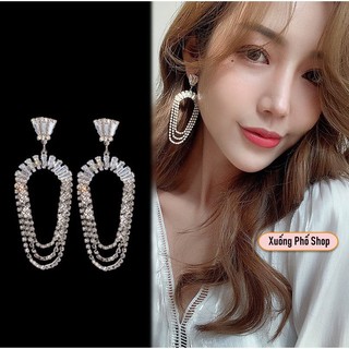  Bông tai, khuyên tai bạc 925 không rỉ dáng dài đính đá #Mã M724