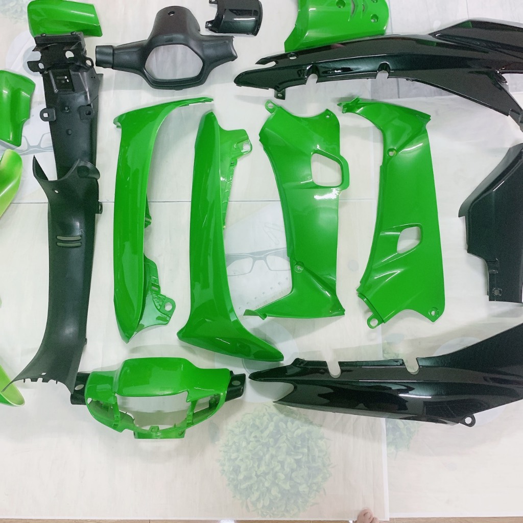 ( Tặng Tem ) Bộ Dàn áo xe Wave Thái -wave ZX- Wave nhỏ màu Xanh Đen - nhựa trắng nguyên sinh cao cấp