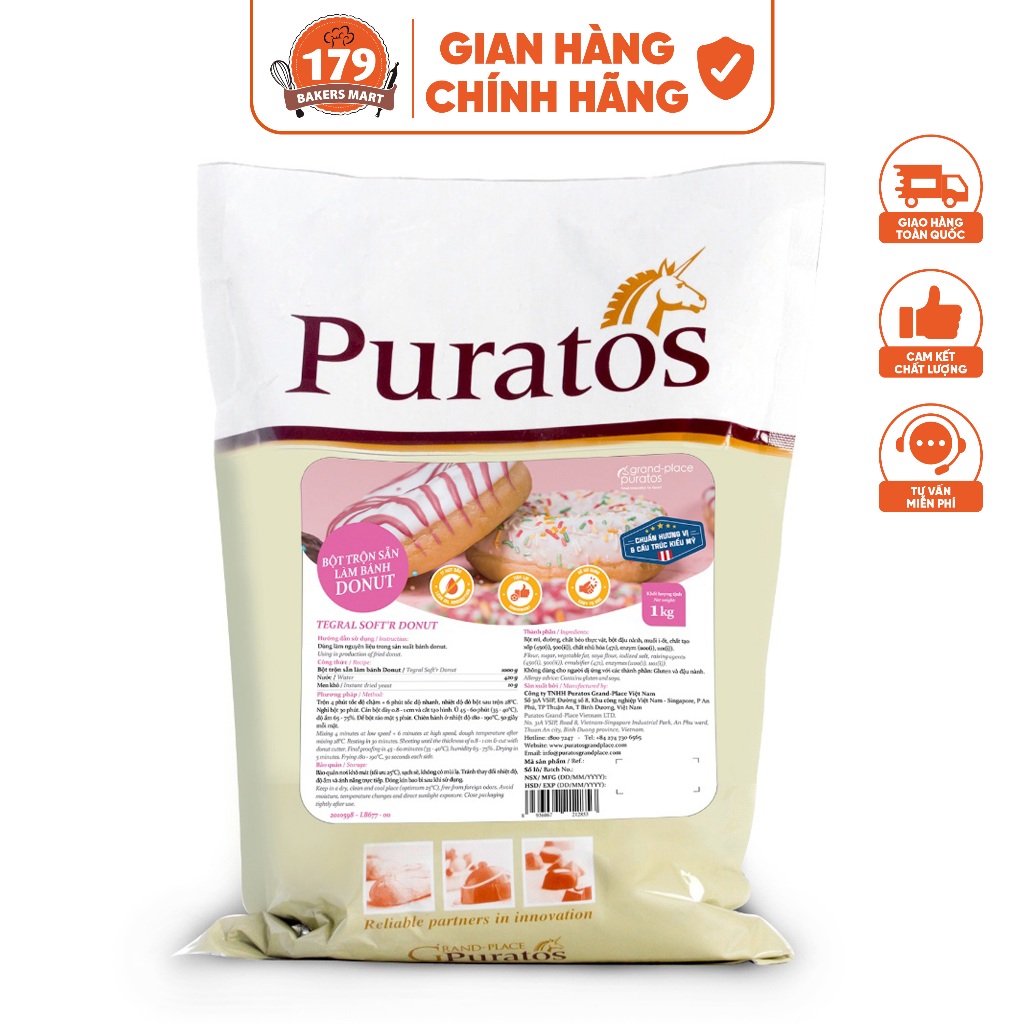 Bột Trộn Sẵn Bánh Donut Puratos Grand-Place VN-1 Kg