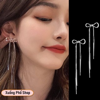 (Chốt kẹp, ko cần bấm lỗ) Khuyên tai, bông tai dáng dài hình nơ xinh xắn phối đầm, trang phục thường ngày #M40