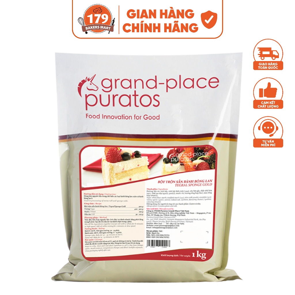 Bột Trộn Sẵn Làm Bánh Bông Lan Tegral Sponge Gold Puratos Grand-Place VN-1 Kg