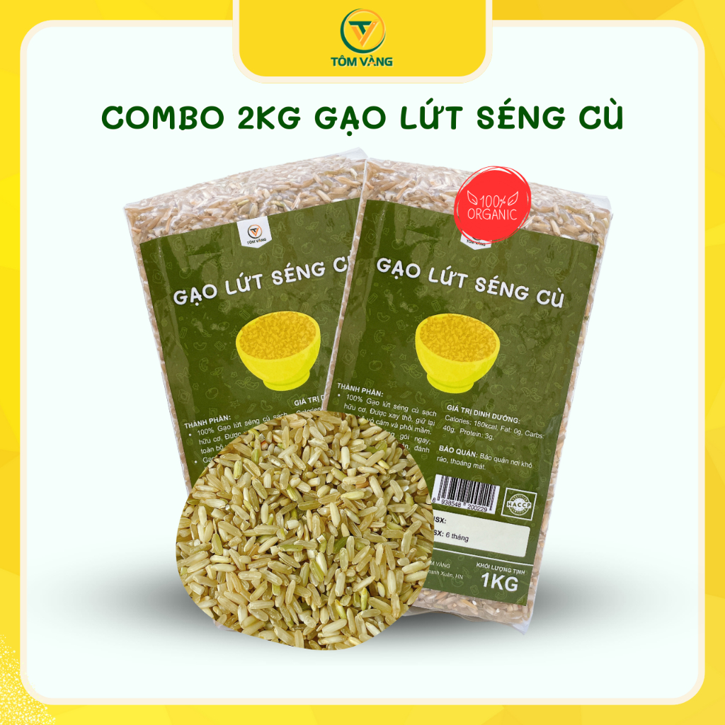 [COMBO 2KG] Gạo lứt séng cù hữu cơ 100% TÔM VÀNG - dành cho ăn kiêng, giảm cân, thực dưỡng, ăn chay