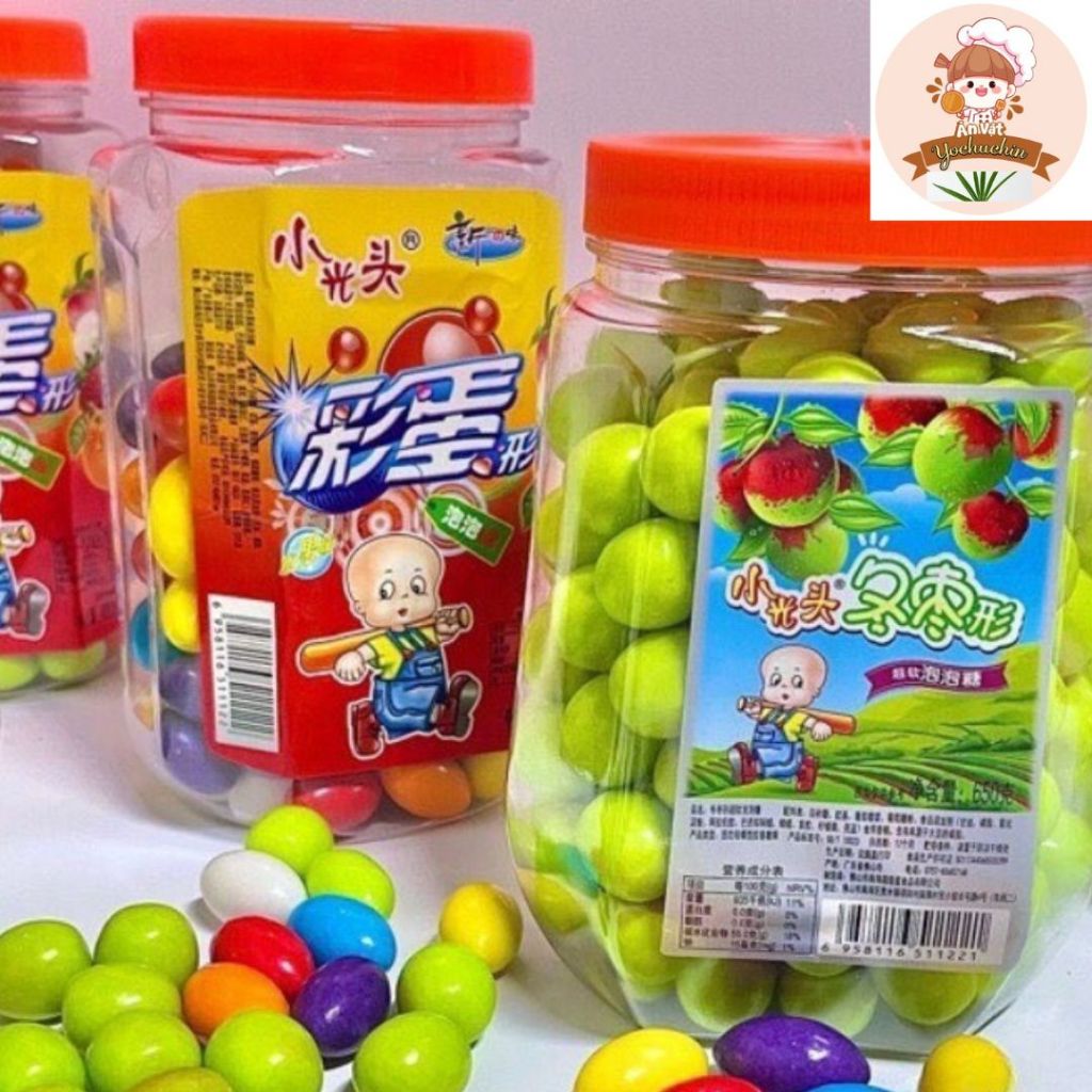 Kẹo cao su bong bóng/ kẹo cao su nhai hình quả táo , quả nhót sắc màu tuổi thơ.