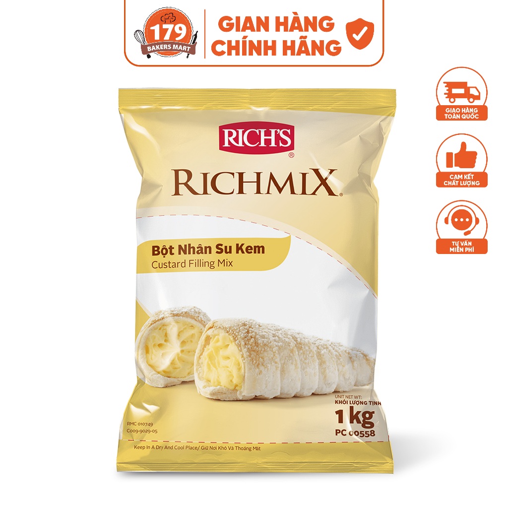 Bột Nhân Su Kem Rich's Richmix Custard 1Kg - Bột Custard Làm Nhân Bánh Su Kem, Bánh Ngọt Chính Hãng