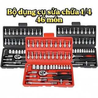 Bộ dụng cụ sửa chữa 46 chi tiết size 1/4 vặn ốc, tua vít, nhiều đầu tuýp đa năng
