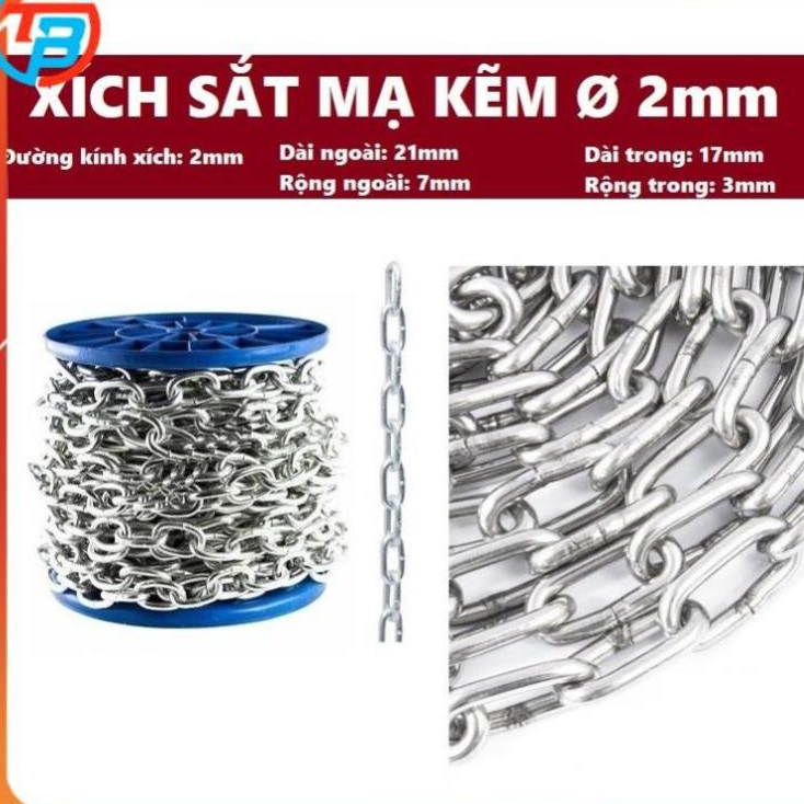Dây xích sắt mạ kẽm 2mm [ Phi 2mm ] CÁP THÉP Thái Bình Vina