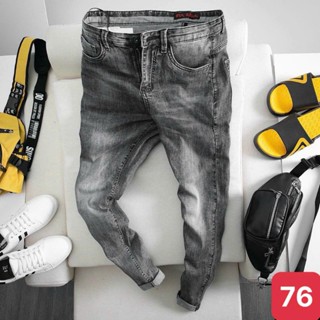 Quần jean nam không rách gối màu xám chất bò cao cấp co dãn 4 chiều đẹp form dáng skinny boy phố HAVADOSHOP C10 mới