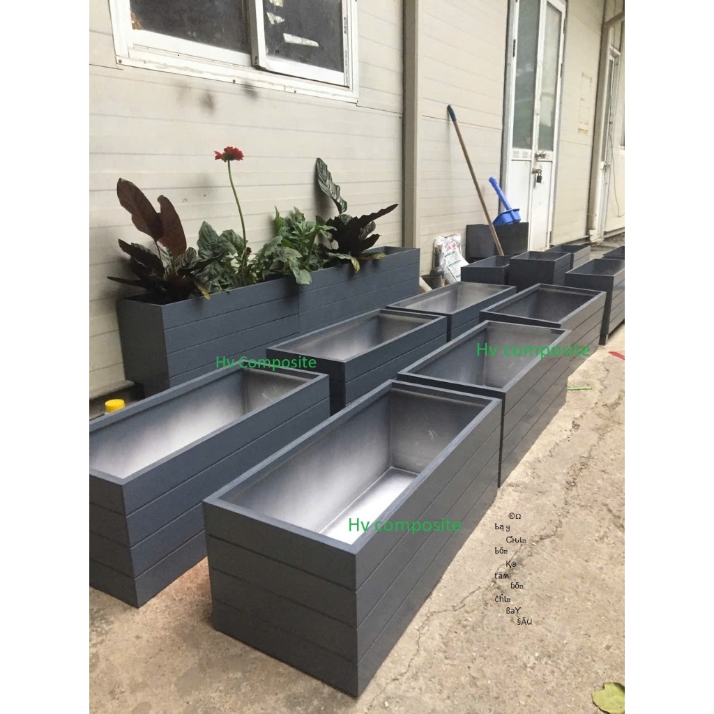 chậu trồng cây composite mầu ghi