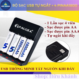 Bộ Sạc Pin Tự Ngắt Và 4 Pin Tiểu Sạc Palo AA 1800mAh Cho Xe điều khiển, Đồ chơi, Chuột Máy Tính