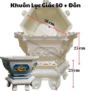 Khuôn đúc chậu cảnh lục giác 50 kèm chân đôn, Dùng làm chậu cây cảnh bonsai mới 100% nhựa ABS cao cấp