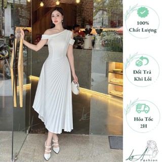 Đầm Dự Tiệc Lệch Vai Thiết Kế Dập Ly Dáng Xòe Dài Vạt Chéo Chất Liệu Trượt Hàn 2 Lớp Size 40-65Kg