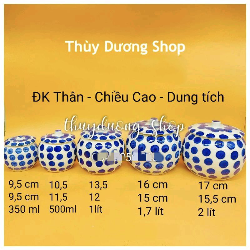 Hũ đựng mỡ , gia vị bằng sứ có nắp đậy chấm bi | BigBuy360 - bigbuy360.vn