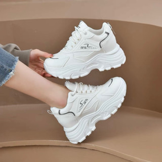Giày nữ,giày thể thao nữ da mềm tăng chiều cao 8cm hàng quảng châu full box, giày độn đế nữ buộc dây nhẹ êm freeship