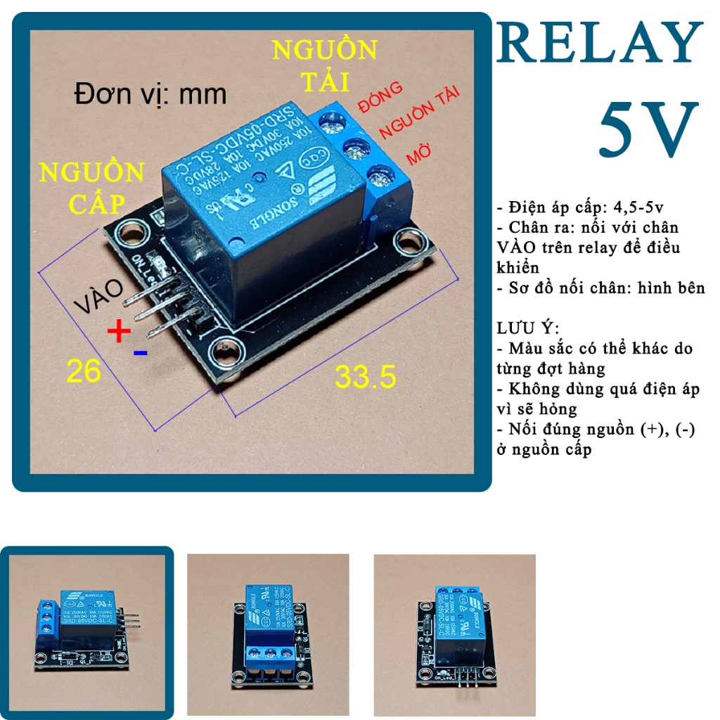 Modul relay 1 kênh 5V, cảm biến chạm, sơ đồ nối