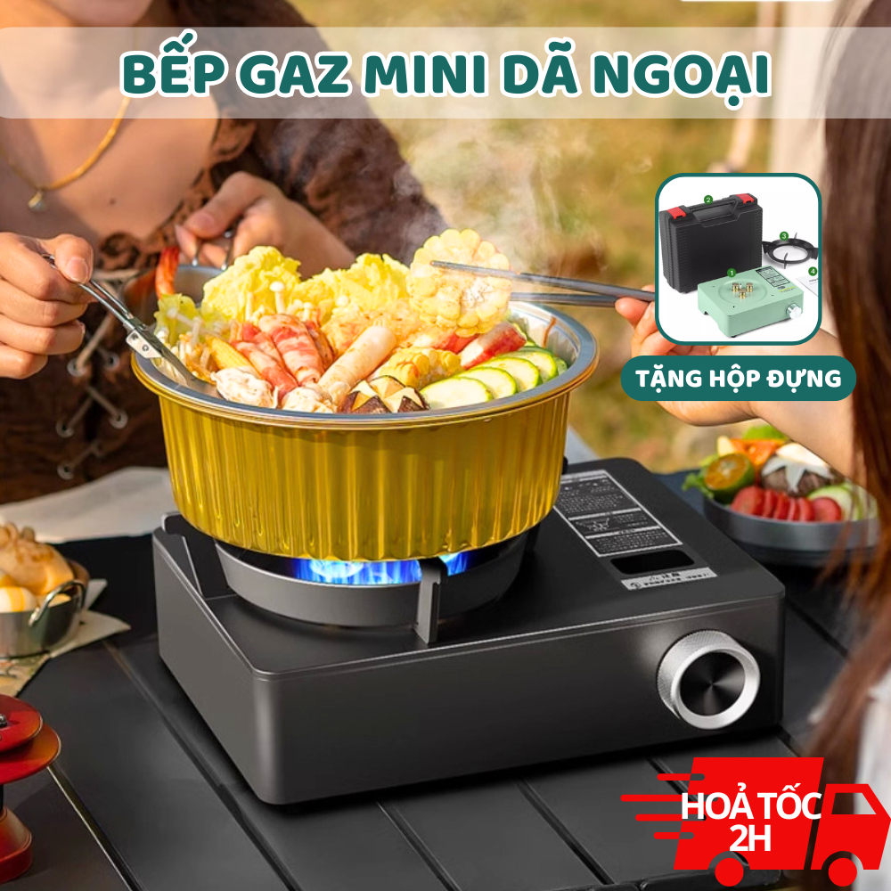 Bếp ga mini dã ngoại ngoài trời nhỏ gọn tiện dụng, hộp xách dễ cầm, chất liệu cao cấp, Bếp ga du lịch CẮM TRẠI tặng hộp
