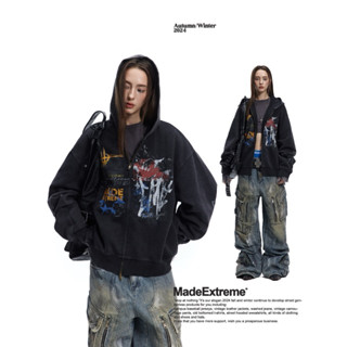 Áo hoodie zip dáng boxy rộng vải wash form cánh dơi Skater Graffiti Hoodie