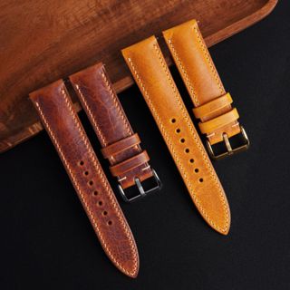 Dây đồng hồ thủ công da thảo mộc Waxy màu nâu đỏ, vàng chốt thông minh dành cho Apple Watch, đồng hồ cơ, pin đủ size W22