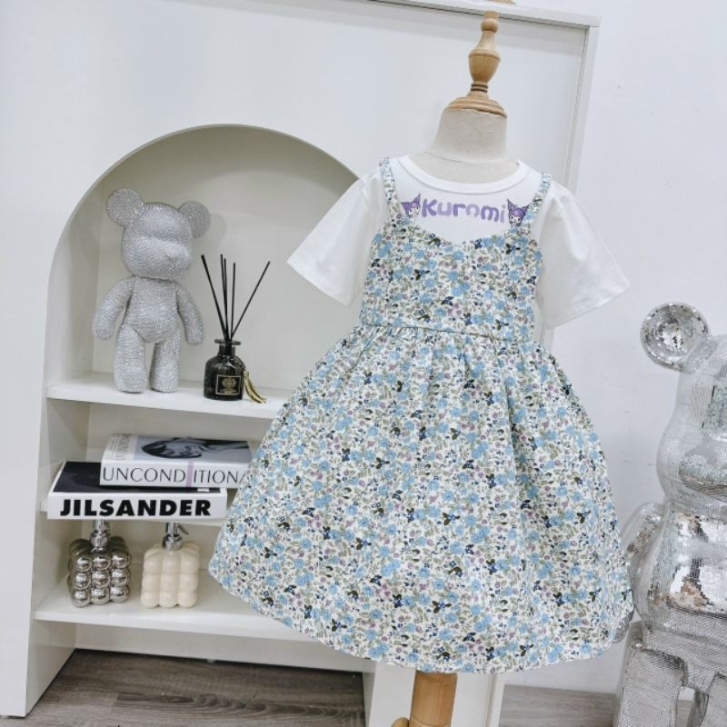 Đầm hoa nhí phối cotton cho bé gái 13-25kg