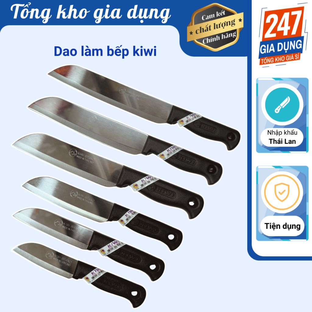 Dao làm bếp Kiwi Thái Lan size 474-475-476-477-478-479, dao bếp cán nhựa đen