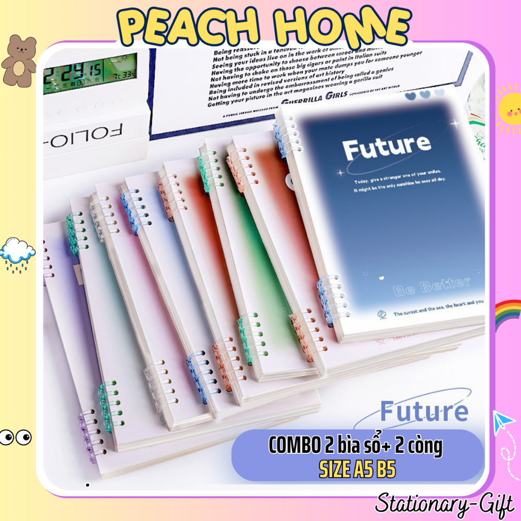 Bìa Sổ Còng Nhựa GALAXY 8 Màu Thay Được Giấy Size A5 B5 Tự Làm Vở/Binder Refill Giấy Peach Home A4 A