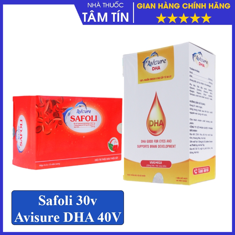 Combo Sắt Hữu Cơ Cho Bà Bầu Avisure Safoli 30 viên Và DHA Tinh Khiết Avisure DHA 40 viên
