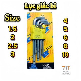 Bộ lục giác Yeti đầu bi ngắn 9 cây size 1.5 đến 10mm, thép Cr-V chịu lực tốt sử dụng sửa chữa hàng ngày