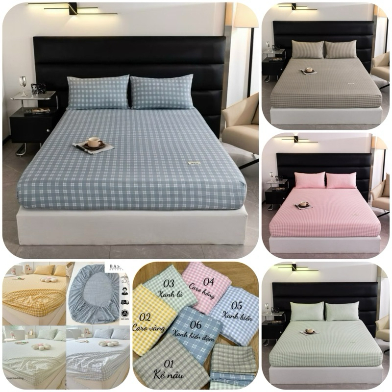 Bộ Ga Chun + 2 Vỏ Gối Cotton Đũi Kẻ Basic Cao Cấp Hàng Loại 1 Đủ Kích Thước