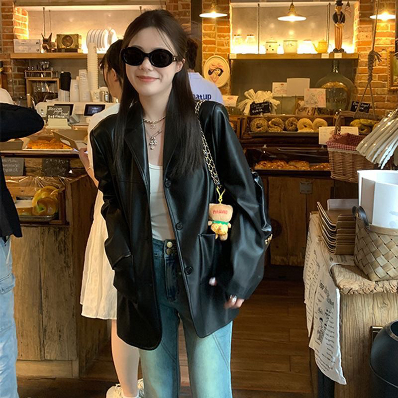 Áo khoác da nữ có form rộng trùm mông sang chảnh QCCC yame clothing #1222