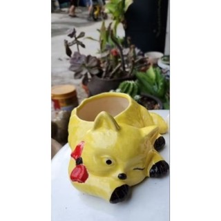 Chậu thú đất nung - chậu mèo tráng men