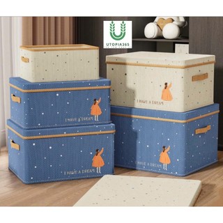 Hộp vải dầy đựng quần áo hoạ tiết  dễ thương , có nắp đậy và tay cầm xách - kích thước 43*20*30cm - màu giao ngãu nhiên