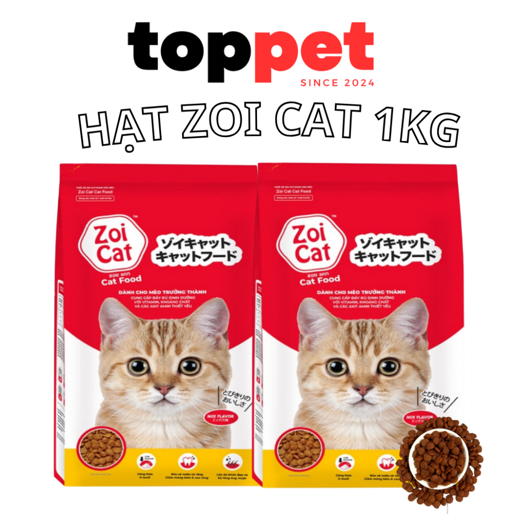 Hạt cho mèo ZOI CAT TÚI 1KG. Thức ăn khô dinh dưỡng cho mèo ZOI CAT