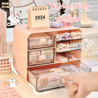  Tủ Đựng Đồ Đa Năng Để Bàn 6 Ngăn Heo Hồng Dễ Thương - Tủ Đựng Mỹ Phẩm Dụng Cụ Học Tập Decor Văn Phòng Bàn Học Xinh Xắn 