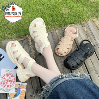 Giày Sandal Nữ Đế Bằng Kiểu Dáng Rọ Bánh Mì Thời Trang, Giày Sục Quai Hậu Chiến Binh Nhựa Dẻo Đi Mưa