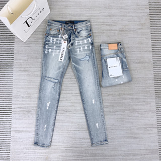 ⚜️[HÀNG CAO CẤP] – Quần Purple Xanh Bạc Phối Vảy Sơn Rách Gối Cực Chất - Quần Jean Nam Hàng Loại 1