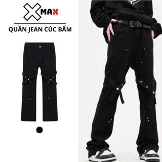 Quần jean nam ống loe XMAX chất vải kaki dày dặn cao cấp phối dập đinh tán cá tính B114