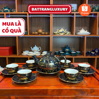  Bộ Ấm Chén Uống Trà Bộ Ấm Chén Bát Tràng Cao Cấp - Thuận Buồm Xuôi Gió Men Đen Dáng Phượng 