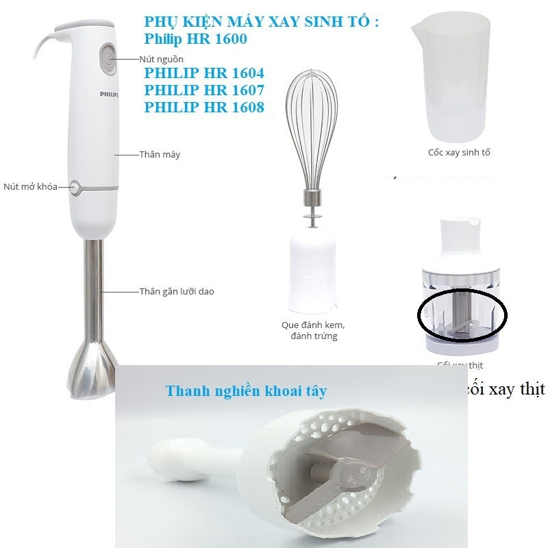 [Mã ELHA22 giảm 5% đơn 300K] Phụ kiện máy xay cầm tay Philip HR1600 HR1604 HR1607 HR1608