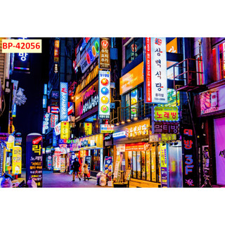Tranh lụa 3d Hồng Kông Đường Phố trang trí quán lẩu, nướng tặng keo dụng cụ dán