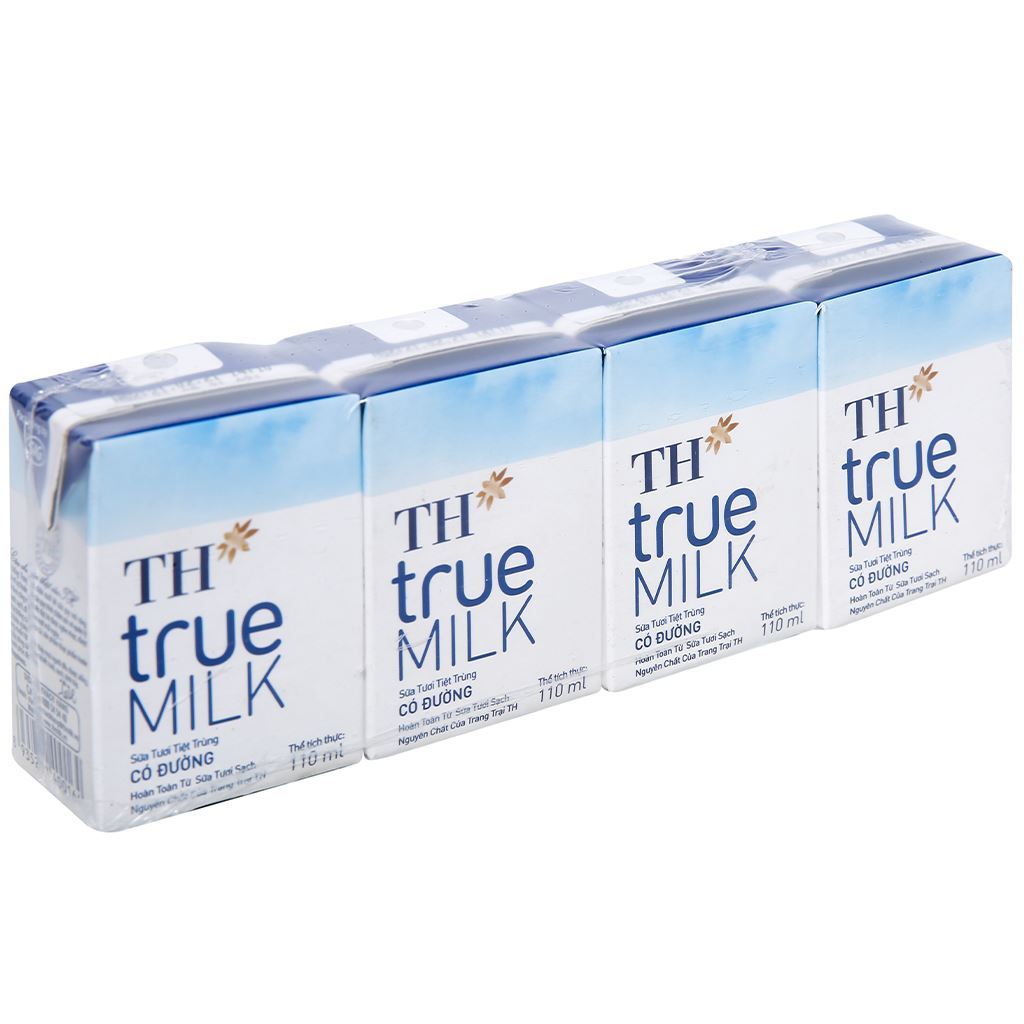 Lốc 4 hộp sữa tươi tiệt trùng có đường TH true MILK 110ml