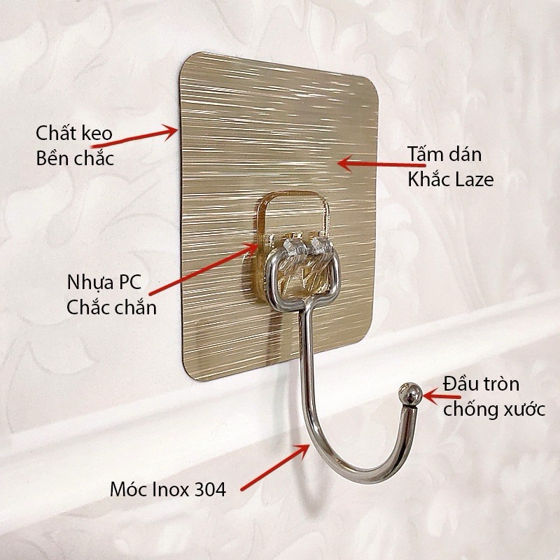 COmbo 10 Móc dán tường tráng bạc bản to siêu chắc, miếng dán trángbạc bám dính cao, treo đồ chắcchắn