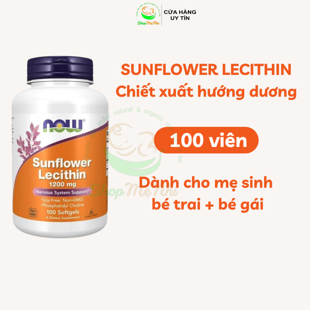 Viên uống chống tắt tia sữa sunflower lecithin 1200mg now foods, Shop Mẹ Nhi Organic.