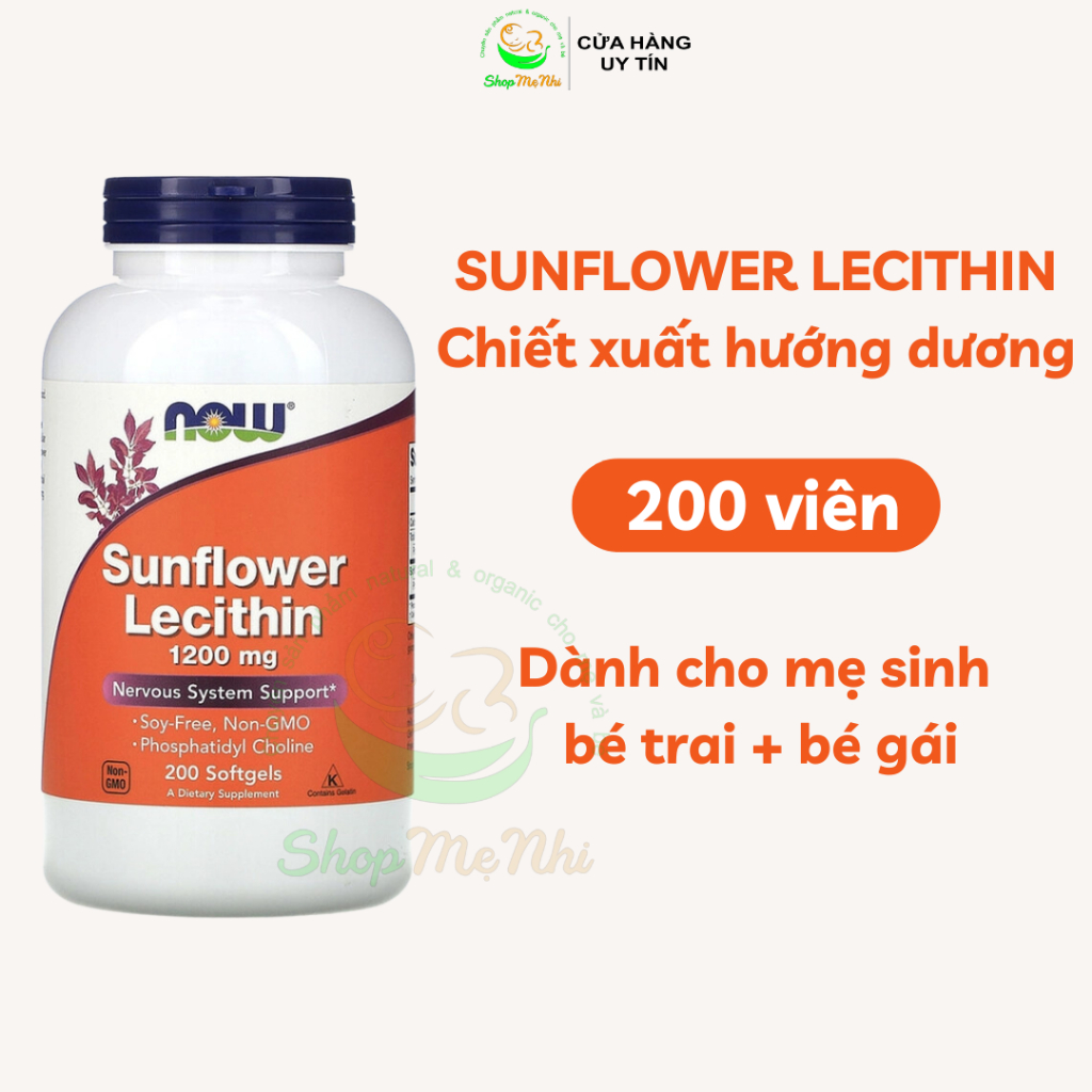 Viên uống chống tắt tia sữa sunflower lecithin 1200mg now foods, Shop Mẹ Nhi Organic.