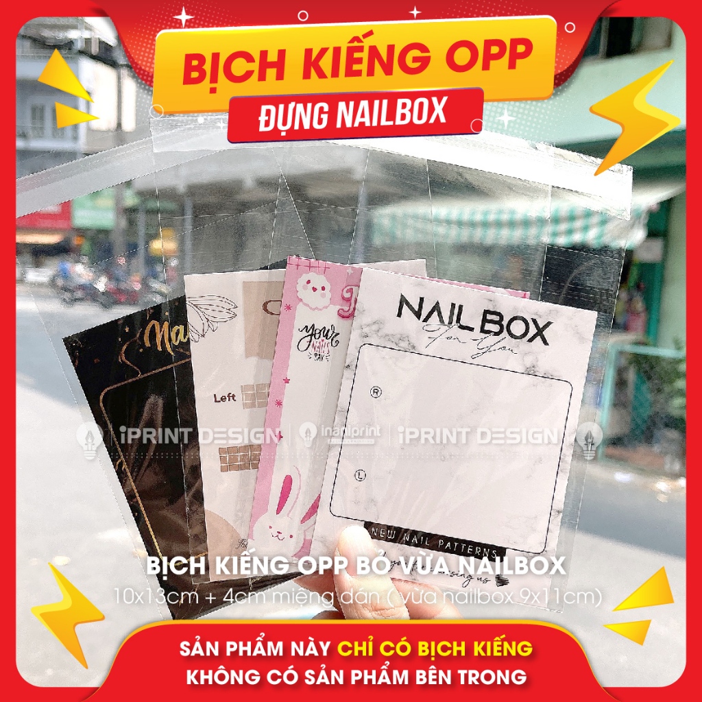 Bịch kiếng OPP có keo đựng Nailbox - 10x13cm + 4cm miệng dán