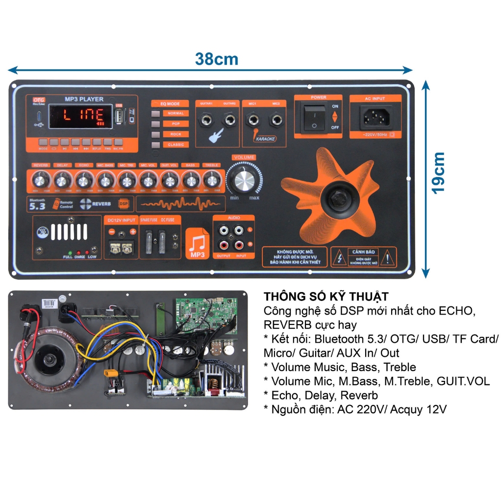 Bo mạch loa kéo - reverb DSP - delay - 5 tấc đơn - 4 tấc đôi - 19x38 - 9300N