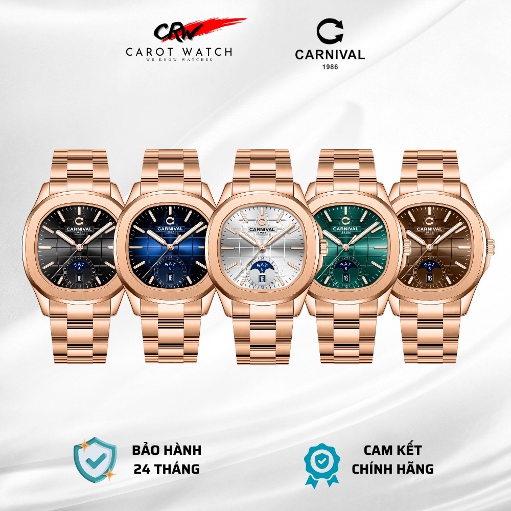 ĐỒNG HỒ NAM CHÍNH HÃNG CARNIVAL 8113G-VH DÂY KIM LOẠI KÍNH SAPPHIRE CHỐNG XƯỚC CAROT WATCH