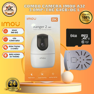   COMBO  Camera Wifi Imou A32  3M  Ranger 2 + Thẻ 64G + Đế Chữ L Khoen Đồng - Camera Trong Nhà 